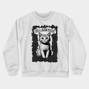 Cats And Jigsaw Puzzles Cat Lover Puzzle Pieces Puzzler Crewneck Sweatshirt